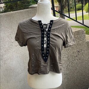 Forever 21 Brown Lace-Up Tee